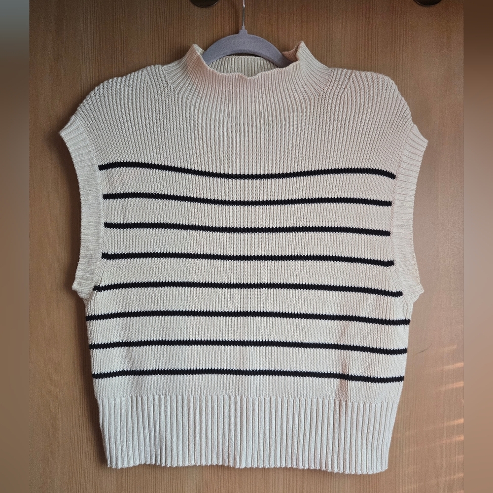 MAVE by Anthropology Cotton Blend Striped Knit Mock Neck Vest